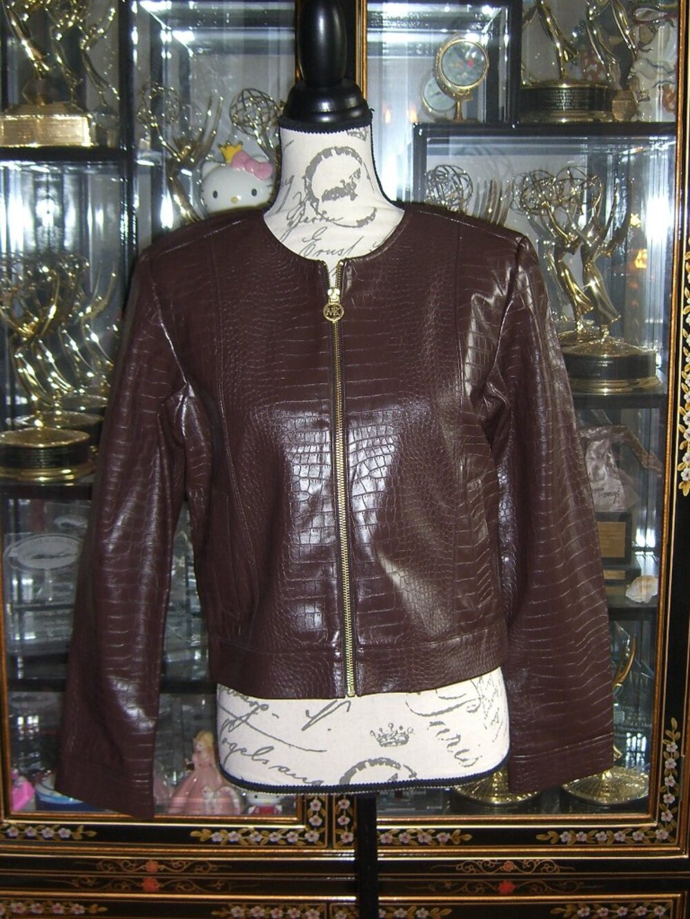 NWT MICHAEL MICHAEL KORS BROWN CROC EMBOSSED FAUX LEATHER  JACKET M
